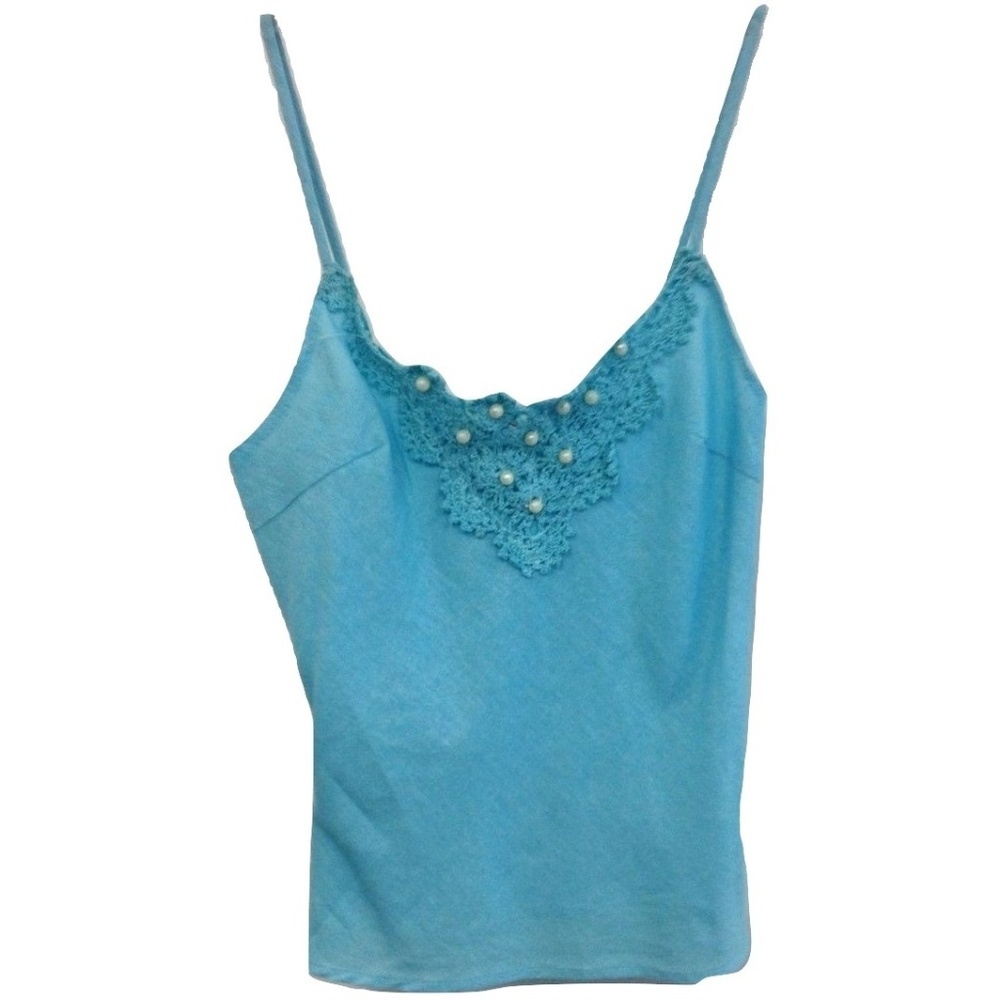 😀 3 for $20 New Womens Size Small Linen Blend Blue Crochet Lace Tank Top